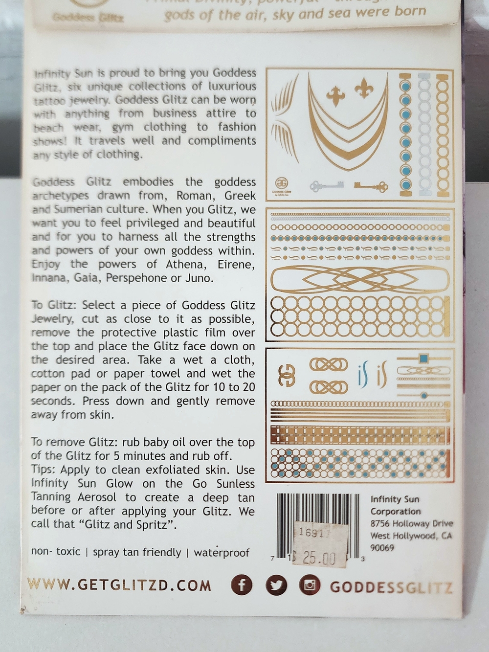 2 Goddess Glitz & 1 Glamour Ink Metallic Temporary Tattoo Press On Sheet Packs - Picture 5 of 8